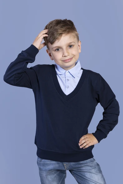 Toontoy Erkek Çocuk Gömlek Yaka Okul Sweatshirt ürün görseli 1