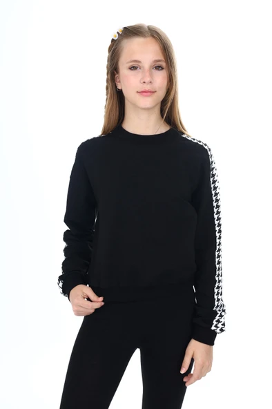 Toontoy Kız Çocuk Relax Fit Dik Yaka Düşük Omuz Kolu Garnili Sweatshirt -  2 İplik ürün görseli 1