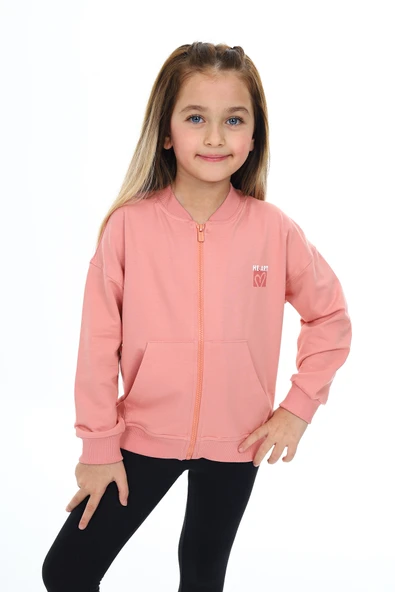 Toontoy Kız Çocuk Kolej Yaka Fermuarlı Düşük Omuz Baskılı Örme Hırka - 2 İplik ürün görseli 1