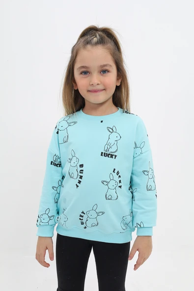 Toontoy Kız Çocuk Relax Fit Bisiklet Yaka Düşük Omuz Baskılı Sweatshirt - 2 İplik ürün görseli 1