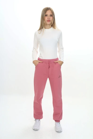 Toontoy Kız Çocuk Nakış Baskılı Beli Paçası Ribanalı Cepli Basic Jogger Eşofman Altı 3 İplik Şarddonlu ürün görseli 1