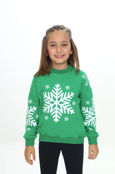 Toontoy Kız Çocuk Relax Fit Bisiklet Yaka Düşük Omuz Baskılı Sweatshirt -  2 İplik ürün görseli 1