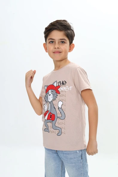 Toontoy Erkek Çocuk Kaykay Kedi Baskılı Tişört ürün görseli 1