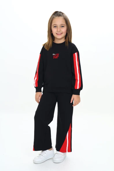 Toontoy Kız Çocuk 2'li Takım Baskılı Kolej Yaka Fermuarlı Reglan Kol Sweatshirt & Beli Paçası Ribanalı Jogger Eşofman Altı - 2 İplik ürün görseli 1