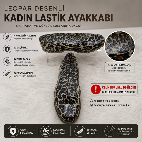 KADIN LEOPAR LASTİK AYAKKABI ürün görseli 1