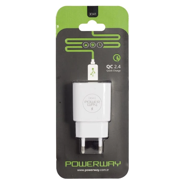 POWERWAY X-141 5V 2.4A (12W) iPad, Tablet, Telefon USB Hızlı Şarj Adaptörü - Beyaz  (5.0V/2400ma) ürün görseli 1