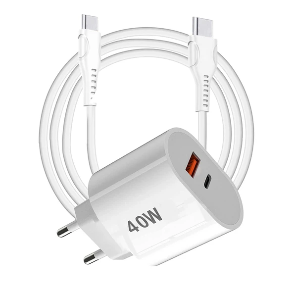 Tonex 40W USB-A + Type-C 2x Çıkışlı Type-C to Type-C Kablolu Şarj Aleti ürün görseli 1
