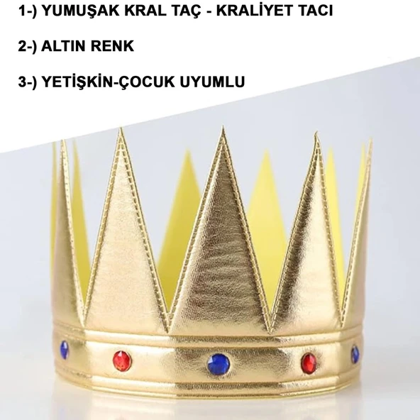 NessiWorld AltınRenkEvaYumuşakKralKraliyetTacıYetişkinÇocukUyumlu55cm ürün görseli 1