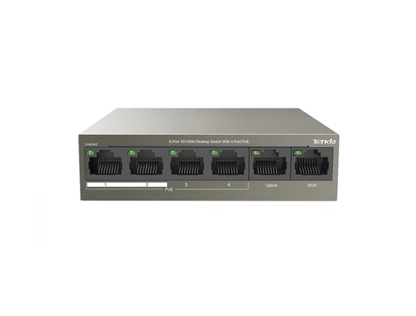 TENDA TEF1106P-4-63W 4FE PoE Port (63W), 2FE Uplink Desktop Switch ürün görseli 1