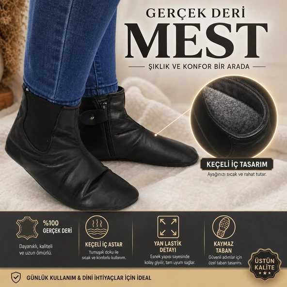 ÇİĞDEM GERÇEK DERİ İÇİ ASTARLI YANDAN LASTİKLİ MEST Unisex ürün görseli 1