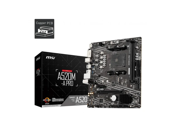 MSI A520M-A PRO AM4 DDR4 4600(OC) DVI HDMI M.2 USB3.2 mATX ürün görseli 1