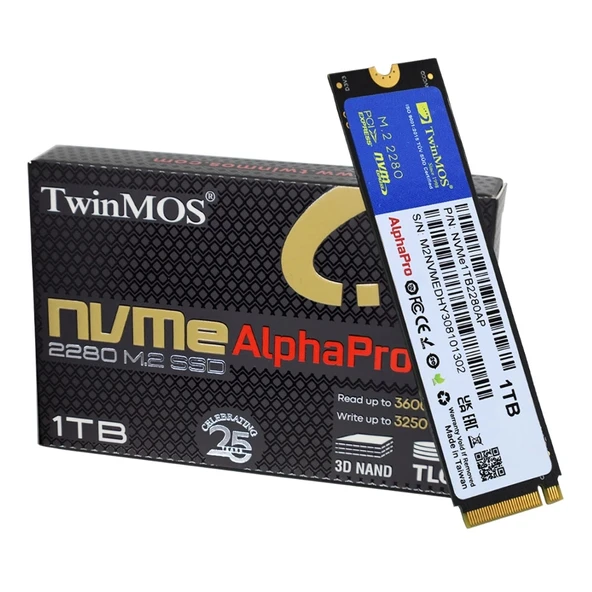 TwinMOS 1TB M.2 PCIe Gen3 NVMe (3600-3250Mb/s) TLC 3DNAND ürün görseli 1