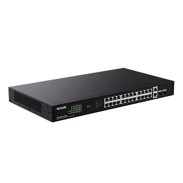 TENDA TEG1128P-24-410W 24GE PoE Port (410W), 2x Uplink, 2x SFP Switch ürün görseli 1