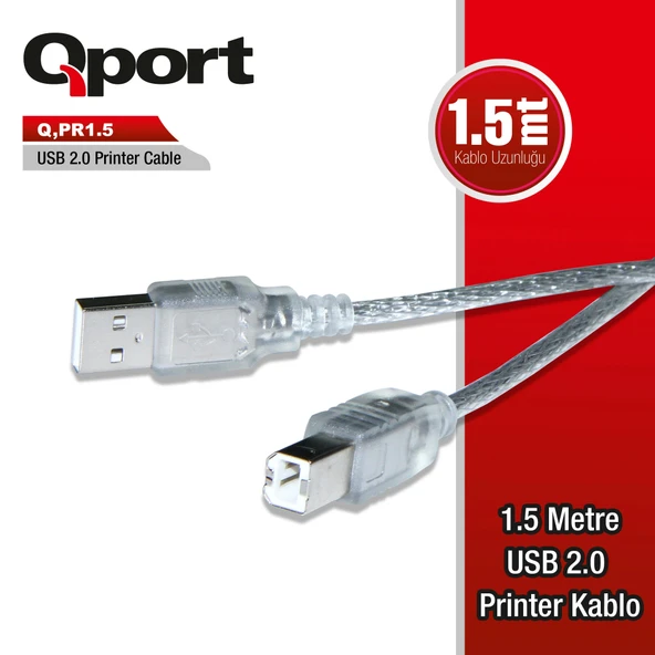 QPORT Q-PR1.5 USB 2.0 1.5 METRE YAZICI KABLO ürün görseli 1