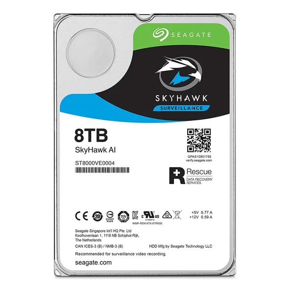 SEAGATE SKYHAWK AI 8 TB 256MB 7200RPM SATA3.0  7/24 Güvenlik HDD ürün görseli 1