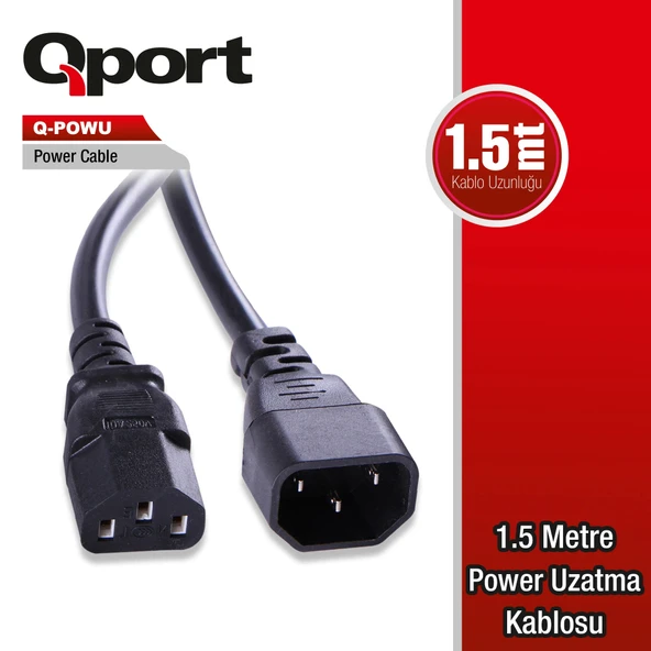 QPORT Q-POWU 1.5 METRE POWER UZATMA KABLOSU ürün görseli 1