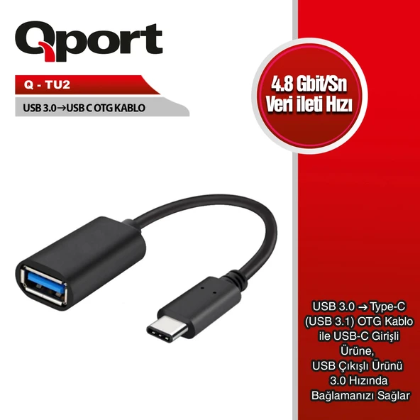 QPORT Q-TU2 TYPE-C TO USB3.0 OTG ADAPTOR KABLO CEVIRICI ürün görseli 1