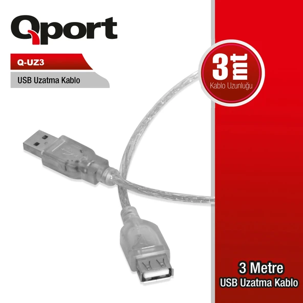 QPORT Q-UZ3 3MT USB UZATMA KABLOSU ürün görseli 1