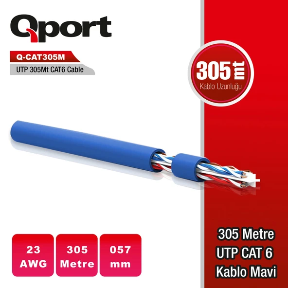 QPORT Q-CAT6M UTP 305 METRE UTP 23AWG MAVİ NETWORK KABLO ürün görseli 1
