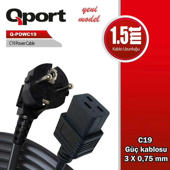 QPORT Q-POWC19 1.5M C19 POWER GUC KABLOSU ürün görseli 1