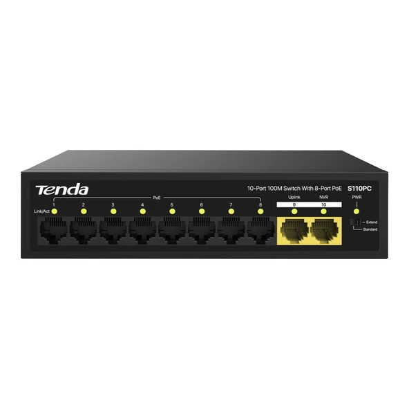 TENDA S110PC 8FE PoE+ Port (80W), 2FE Uplink Desktop Switch ürün görseli 1