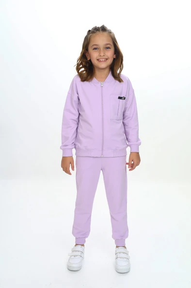 Toontoy Kız Çocuk 2'li Takım Baskılı Bisiklet Yaka Kolu Fırfırlı Sweatshirt & Beli Paçası Lastikli Cepli Jogger Eşofman Altı - 2 İplik ürün görseli 1
