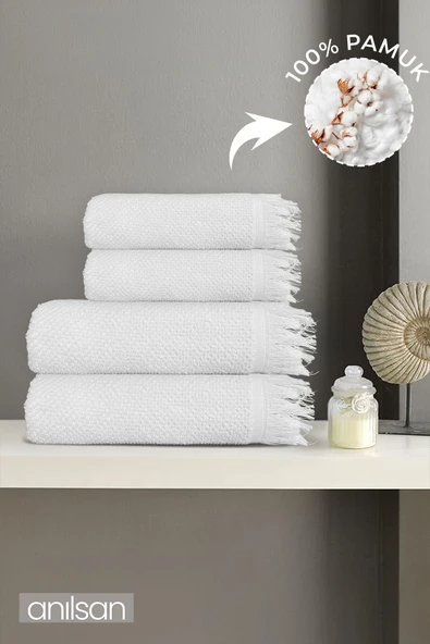 4'lü Beyaz Jelena Havlu Seti %100 Pamuk  - 2 Adet El Havlusu 50x90 ve 2 Adet Banyo Havlusu 70x140 ürün görseli 1