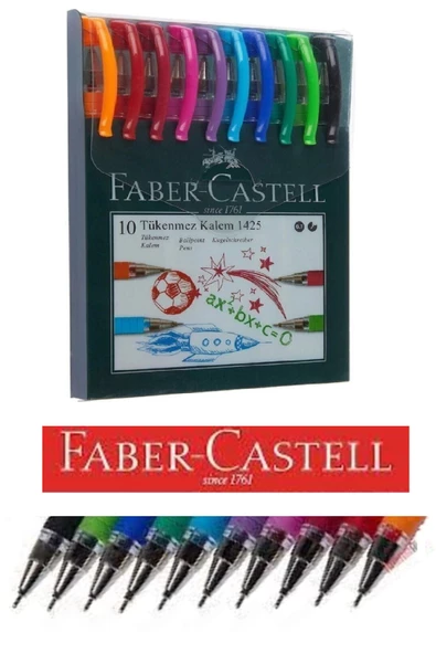 Renkli Tükenmez Kalem Iğne Uçlu 10 Renk Faber Castel Tükenmez Kalem 1425 10 Renk Faber 1 Paket ürün görseli 1