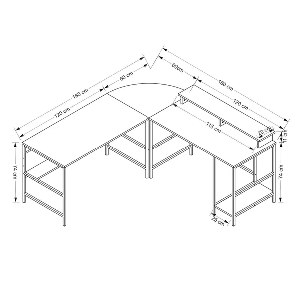 Minar Greta Köşe Masa Set (Led Işıklı) - Dore-Siyah - Resim 8