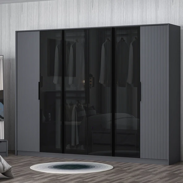 Minar Kale Luxe Soft 6 Kapaklı Mebran+Cam Dolap-Antrasit ürün görseli 1