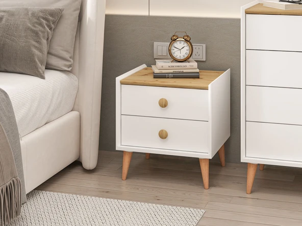Minar Mitra Komodin 2C-Düz Beyaz-Artisan - Resim 3