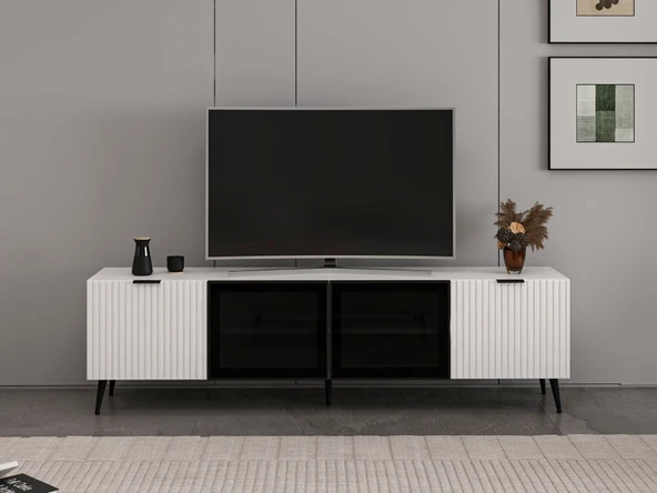 Minar Kale Tv Ünitesi Plus - Beyaz Beyaz Füme Cam ürün görseli 1