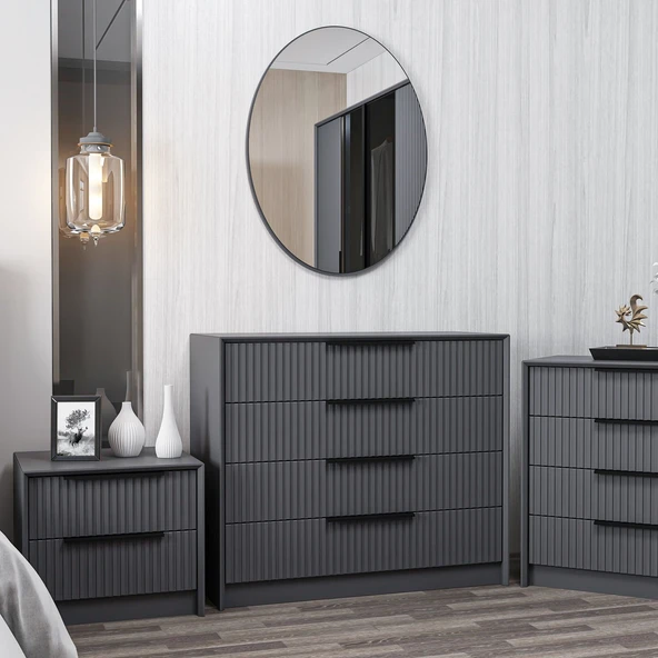 Minar Kale Luxe Soft 4Ç Mbrn Şifonyer Büyük Yuv.Ayna-Antrasit ürün görseli 1