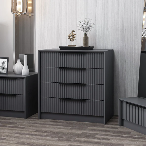 Minar Kale Luxe Soft 4Ç Mbrn Şifonyer-Antrasit ürün görseli 1