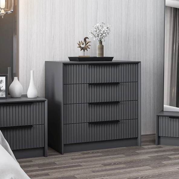 Minar Kale Luxe Soft 4Ç Mbrn Şifonyer-Antrasit - Resim 2