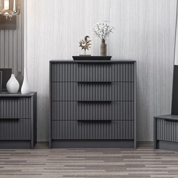 Minar Kale Luxe Soft 4Ç Mbrn Şifonyer-Antrasit - Resim 3