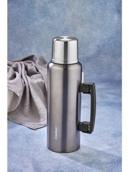 Cooker 1.5 Lt Kulplu Çelik Termos -Gri - Resim 5