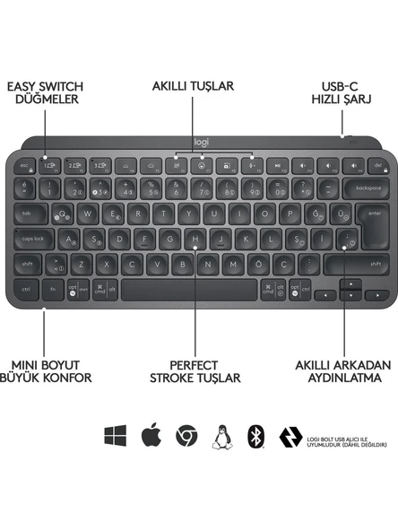 Logitech MX Keys Mini 920-010504 TKL Q Kablosuz Klavye - Resim 4