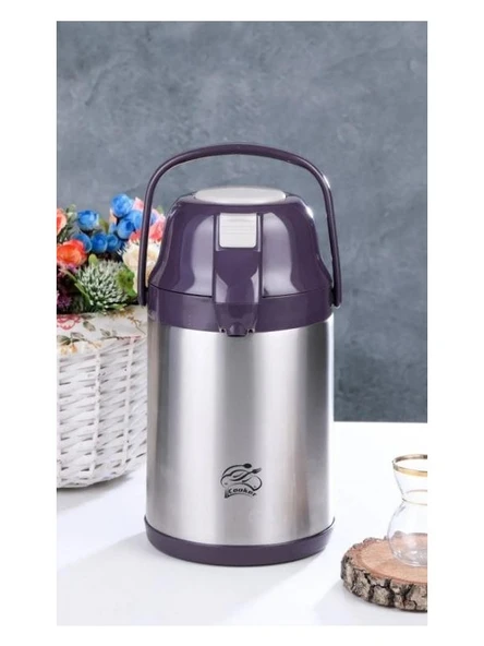Cooker Pompalı Çelik Termos Mor 2,5 litre ürün görseli 1