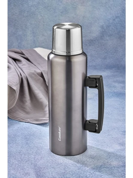 Cooker 1.5 Lt Kulplu Çelik Termos -Gri - Resim 3