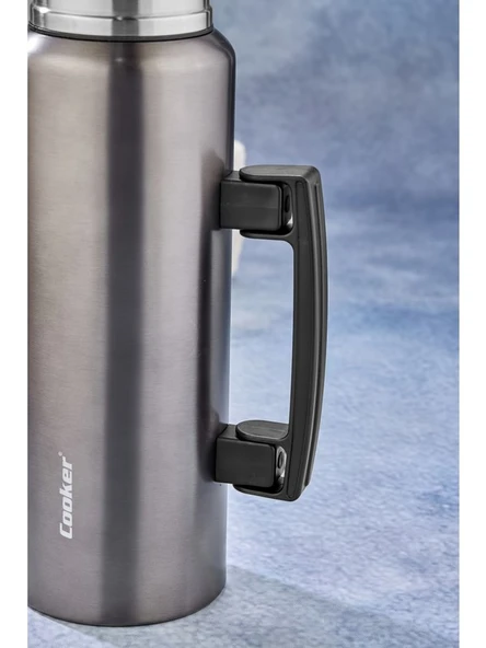 Cooker 1.5 Lt Kulplu Çelik Termos -Gri - Resim 2