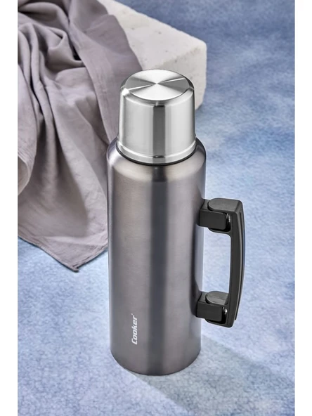 Cooker 1.5 Lt Kulplu Çelik Termos -Gri - Resim 4