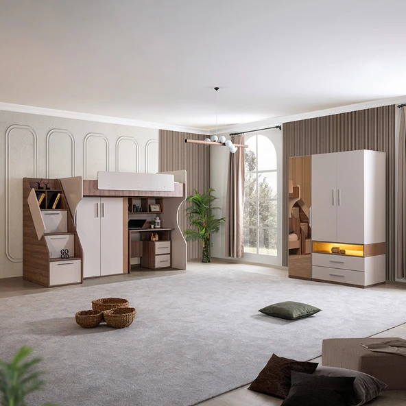 Ranza, Milano Genç Odası Takımı Dolaplı Çalışma Masalı Modern Ranza + Üç Kapaklı Modern Dolap ürün görseli 1