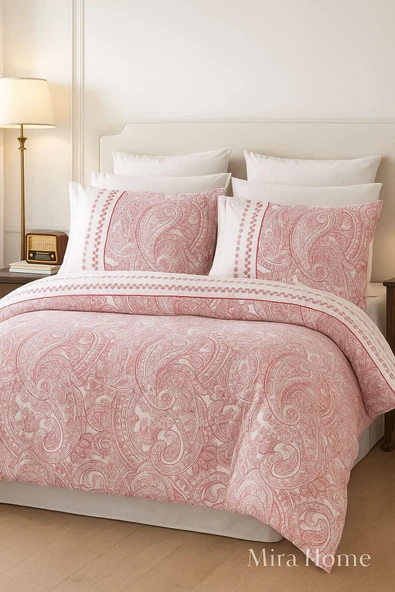 Çift Kişilik Nevresim Takımı Pamuklu Vintage Pembe Paisley ürün görseli 1