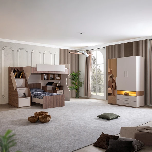 Ranza, Milano Genç Odası Takımı Çift Kişilik Çalışma Masalı Modern Ranza + Üç Kapaklı Modern Dolap ürün görseli 1