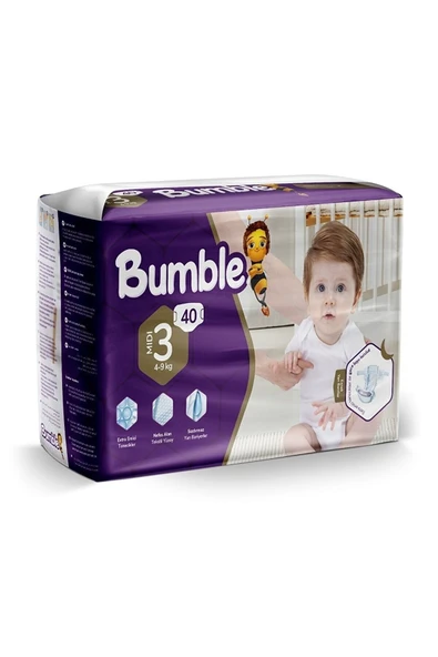 Bumble Midi Bebek Bezi 3 Beden 4-9 Kg 40 Adet ürün görseli 1