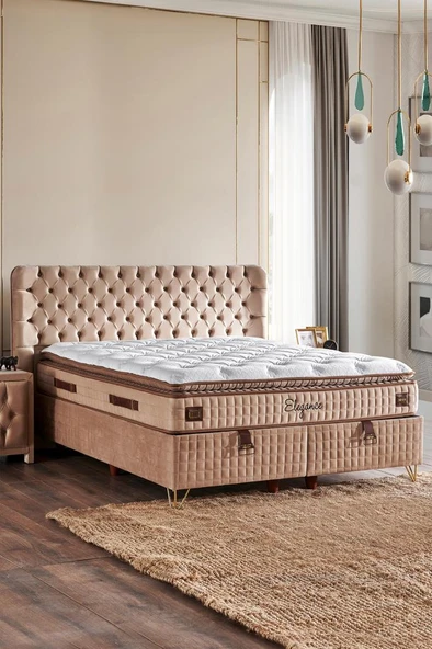 Elegance Lüks Yatak Baza ve Başlık Seti 120x200 cm Tek Kişilik Paket Yaylı Yumuşak Yatak Baza Başlık Takımı ürün görseli 1