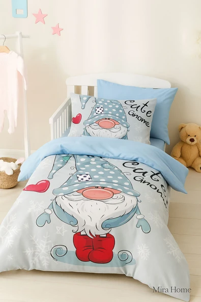 Dijital Baskılı 3d Pamuklu Yenidoğan Bebek Nevresim Takımı Cute Gnome Blue ürün görseli 1