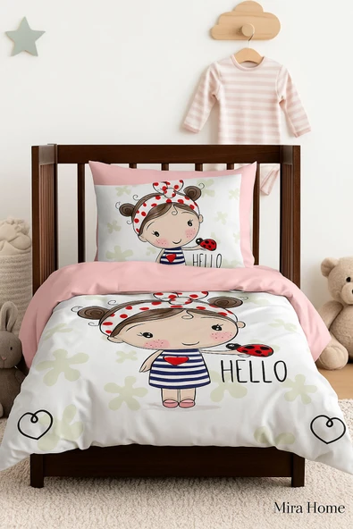 Dijital Baskılı 3d Pamuklu Yenidoğan Bebek Nevresim Takımı Hello Girl ürün görseli 1