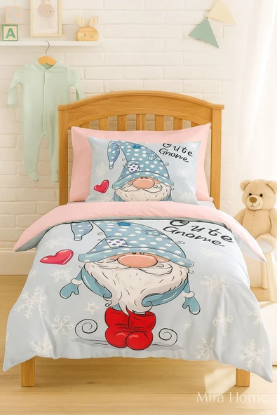Dijital Baskılı 3d Pamuklu Yenidoğan Bebek Nevresim Takımı Cute Gnome Pink ürün görseli 1